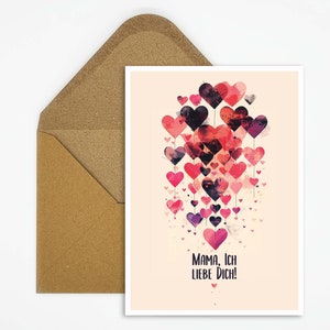 Carte fête des mères coeurs colorés, carte Maman je t'aime, carte postale pour la fête des mères, carte anniversaire, carte félicitations, cadeau pour maman