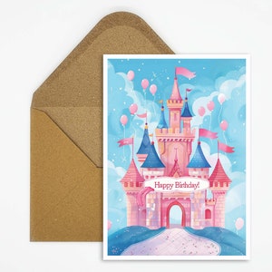 Kinder Geburtstagskarte Schloss, Geburtstagskarte Happy Birthday, Traumschloss Geburtstag, Fahnen, bunt, Geburtstagskarte Jungen, Mädchen