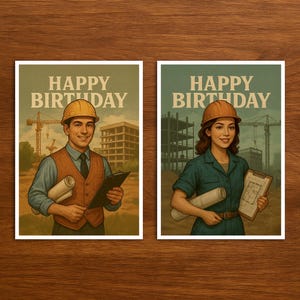 Carte d'anniversaire pour les ingénieurs civils au design vintage, carte postale rétro pour la profession d'ingénieur, cadeau d'anniversaire parfait
