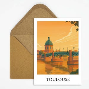 Carte postale de Toulouse France avec motif de la vieille ville, un souvenir coloré pour les voyageurs en France et une carte parfaite pour les collectionneurs ou comme décoration