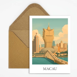 Carte postale de voyage de Macao en Chine avec motif Grand Lisbonne, carte élégante comme souvenir ou cadeau pour les voyageurs asiatiques et les amateurs d'architecture