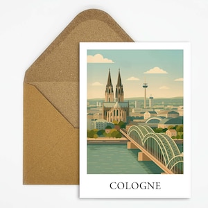 Keulen, Duitsland ansichtkaart met de Dom van Keulen als hoofdmotief, iconische stadskaart voor reizigers in Duitsland en liefhebbers van ansichtkaarten