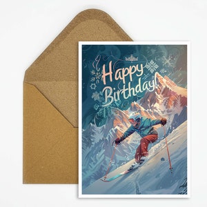Skifahren Geburtstagskarte, Happy Birthday Skifahren Geburtstagskarte, Geschenk Karte, Postkarte Sport, Karte Happy Birthday, Skisport