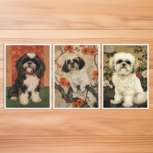 Cartolina per cani, Cartolina per animali, Cane Shih Tzu in stile Hokusai, Stile giapponese, Compleanno, Cartolina d'arte, Set di cartoline