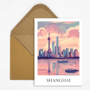 Carte postale de voyage de Shanghai, Chine avec une belle illustration, idéale comme souvenir de voyage ou cadeau pour les voyageurs et les collectionneurs de cartes