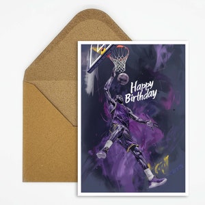 Geburtstagskarte Basketball, Happy Birthday Karte Basketball, Postkarte mit Basketballspieler Motiv als Geschenk, NBA Geburtstagskarte