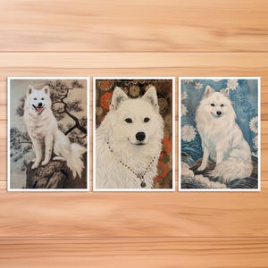 Cartolina Samoiedo, Cartolina animale con carta cane, Cane in stile Hokusai, Stile giapponese, Biglietto di compleanno, Cartolina d'arte, Regalo