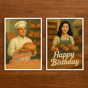 Carte d'anniversaire pour boulangers au design vintage, carte postale rétro pour la profession de boulanger, cadeau d'anniversaire parfait
