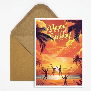 Volleyball Birthday Card, Happy Birthday Volleyball Birthday Card, Gift Card, Postcard Sport, Card Happy Birthday, Sport