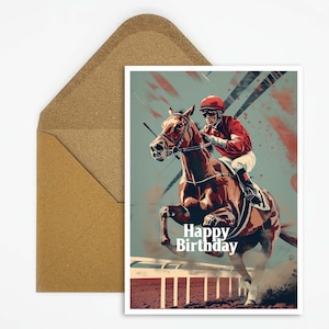 Biglietto di auguri di compleanno, biglietto di auguri di buon compleanno, cartolina con motivo cavallo e cavaliere come regalo