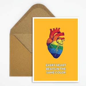 Carte postale LGBTQ, carte de fierté LGBTQ avec slogan, carte de fierté pour la communauté LGBTQ, carte queer en cadeau, cœur aux couleurs de l'arc-en-ciel