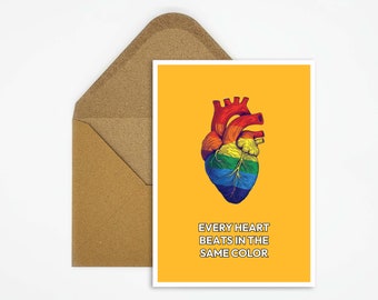 LGBTQ postcard, LGBTQ Pride card with slogan, Pride card for the LGBTQ community, Queer card as a gift, heart in rainbow colors