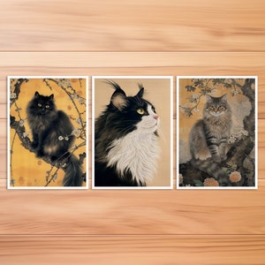 Cat postcard, Maine Coon cat, animal postcard, card cat, birthday card, art postcard, cat Hokusai style, postcard set 2