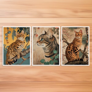 Cat postcard, Bengal cat, cat card, birthday card, art postcard, cat Hokusai style, vintage cat card, gift card
