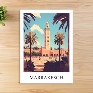 Marrakech, Morocco travel postcard with beautiful illustration ideal as a travel souvenir or gift for travelers and map collectors image 2