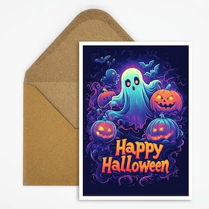 Fantôme coloré pour Halloween - Carte postale colorée d'Halloween pour une décoration festive ou des invitations effrayantes comme cadeau