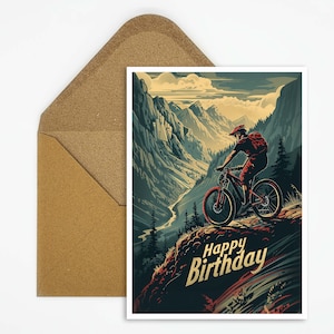 Geburtstagskarte Mountainbike, Happy Birthday Karte Mountainbike, MTB Karte für Geburtstag, Postkarte mit Mountainbike Motiv als Geschenk