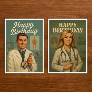 Carte d'anniversaire pour médecin, carte postale rétro avec illustration vintage, carte d'anniversaire professionnelle originale pour collègues, amis
