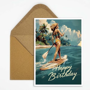 Geburtstagskarte Stand Up Paddling, Happy Birthday Karte Stand Up Paddling, SUP Sport Karte Happy Birthday, Postkarte SUP als Geschenk
