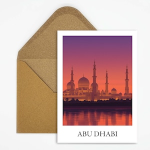 Carte postale de voyage d'Abou Dhabi aux Émirats arabes unis avec la mosquée Sheikh Zayed, belle carte comme idée cadeau ou souvenir de voyage pour les fans de destinations orientales