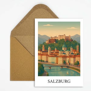 Carte postale de Salzbourg en Autriche avec la forteresse de Hohensalzburg comme souvenir musical ou idée cadeau des Alpes