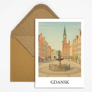 Danzig Polen Postkarte mit maritimer Altstadt, charmante Karte als Erinnerung an die Ostsee-Reise oder als Geschenk für Architekturfreunde