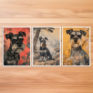 Miniature Schnauzer Postcard, Dog Card, Animal Postcard, Dog in Hokusai Style, Japanese Style, Birthday Card, Gift Card