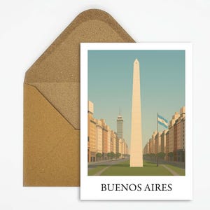 Carte postale de voyage de Buenos Aires en Argentine avec illustration d'obélisque, carte parfaite comme souvenir ou cadeau pour les fans d'Amérique du Sud