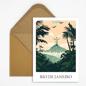 Postal de viaje de Río de Janeiro, Brasil con hermosa ilustración ideal como recuerdo de viaje o regalo para viajeros y coleccionistas de mapas.