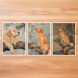 Cartolina per cani, Cartolina per animali, Cane Golden Retriever in stile Hokusai, Stile giapponese, Compleanno, Cartolina d'arte, Set di cartoline