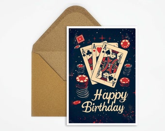 Birthday card poker, Happy Birthday card poker, poker brain teaser card for birthday, postcard with poker card motif as a gift