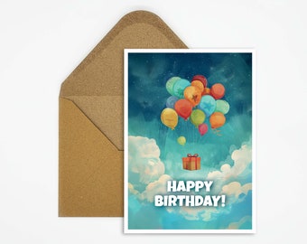 Birthday card Happy Birthday, children's birthday card balloons, balloons card, colorful balloons, birthday for girls, boys