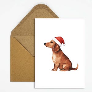 Teckel met kerstmuts motief, teckelhond met kerstmuts, kerstkaart voor hondenliefhebbers voor dierenkerstgroeten