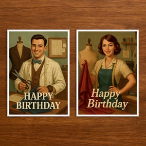 Carte d'anniversaire pour le métier de tailleur, carte d'anniversaire rétro avec illustration, cadeau original pour les amoureux du métier et les collègues