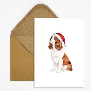 Cavalier King Charles Spaniel met kerstmuts, kerstkaart voor hondenliefhebbers voor dierenkerstgroeten als cadeau of decoratie