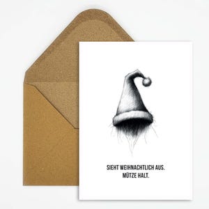 Carte anti-Noël avec motif chapeau, vœux de Noël amusants pour Grinche, humour minimaliste pour les vacances comme cadeau ou décoration