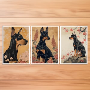 Doberman Pinscher Postkarte, Tier Postkarte, Hund im Hokusai Stil, Japanischer Stil, Geburtstag, Kunstpostkarte, Geschenk Karte
