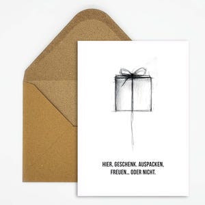 Grappige anti-kerstkaart voor Grinche met cadeaumotief, minimalistische kaart met sarcastische kerstgroeten als cadeau of decoratie