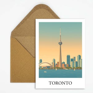 Carte postale de Toronto Canada avec la tour CN et la ligne d'horizon, carte de voyage élégante comme souvenir ou cadeau pour les voyageurs canadiens et les explorateurs de la ville