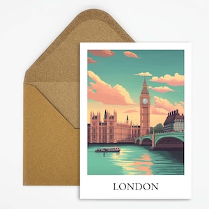 London, England Reise Postkarte mit schöner Big Ben Illustration ideal als Reiseerinnerung oder Geschenk für Reisende und Kartensammler