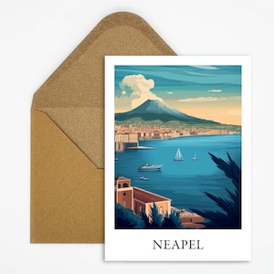 Carte postale de voyage de Naples, Italie avec une belle illustration, idéale comme souvenir de voyage ou cadeau pour les voyageurs et les collectionneurs de cartes
