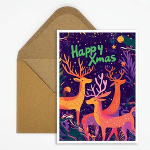 Bijzondere kerstkaart, in psychedelische stijl met een kerstgroet "Happy Xmas" voor bijzondere kerstgroeten