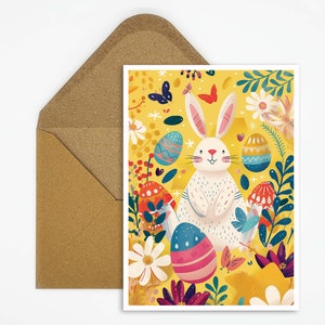 Cartolina di Pasqua, biglietto di Buona Pasqua, illustrazione del coniglietto di Pasqua, biglietto di Pasqua colorato, stampa di biglietti, biglietto da stampare, cartolina regalo, biglietto per bambini