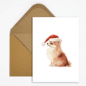 Ansichtkaart Pommeren met kerstmuts, Pommeren kerstkaart voor hondenliefhebbers voor dierenkerstgroeten als cadeau of decoratie