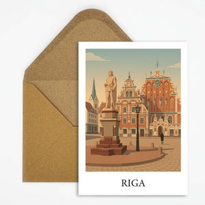 Riga Lettland Reise Postkarte mit Schwarzhäupterhaus Illustration für Baltikumfans und Reisende Ideal als Geschenk oder Dekoration