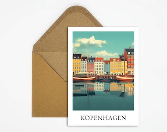 Cartolina di viaggio di Copenaghen, Danimarca con una bellissima illustrazione, ideale come souvenir di viaggio o regalo per viaggiatori e collezionisti di mappe