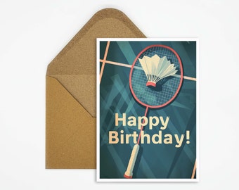 Badminton birthday card, Happy Birthday Badminton birthday card, Gift, Sport postcard, Gift card, Happy Birthday card