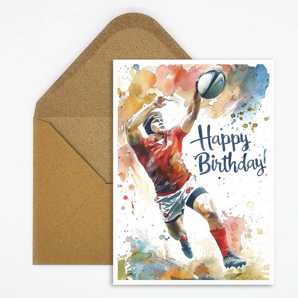 Carte d’anniversaire de rugby, carte d’anniversaire de rugby de joyeux anniversaire, carte-cadeau, carte postale de sport, carte de joyeux anniversaire, rugby de sport