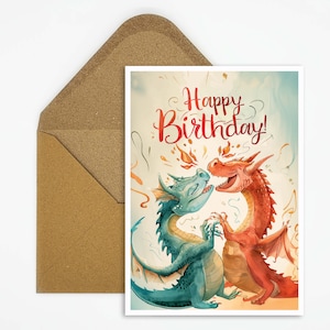 Kinder Geburtstagskarte Drache, Geburtstagskarte Happy Birthday, Drache Karte, Schloss, Fantasy Karte, Mittelalter, Jungen, Mädchen