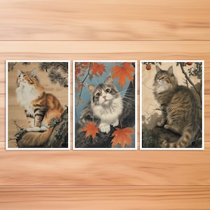 Cat Postcard, Cat Card, Siberian Cat, Birthday Card, Art Postcard, Cat Hokusai Style, Gift Card, Vintage Cat Card,